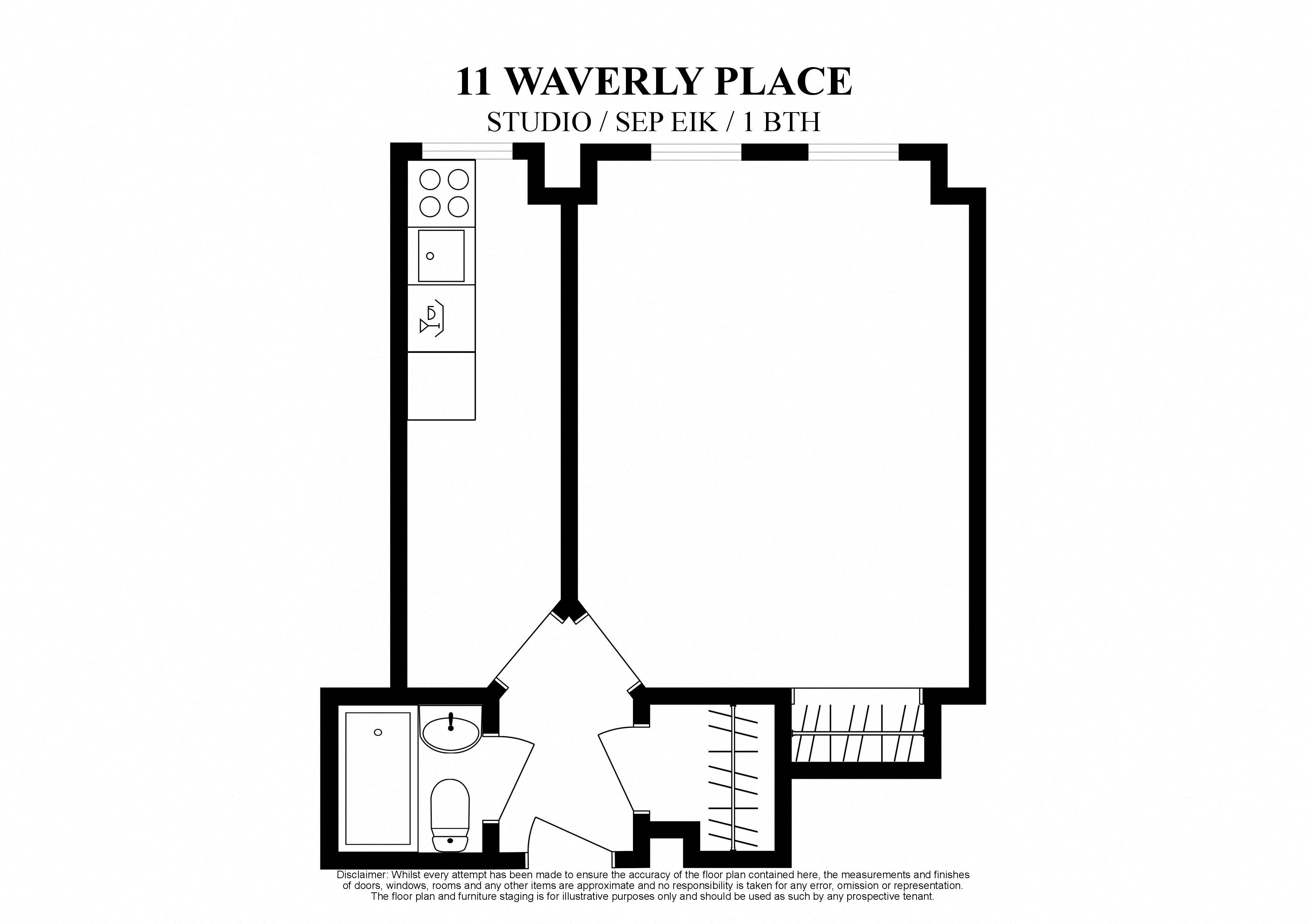 Floor plan for studio, 1 bath, 300 sqft
